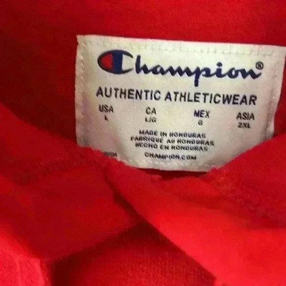 Champion Red Hooded Sweatshirt With Kangaroo Pockets Size L - Picture 2 of 8